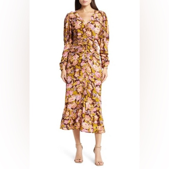 BY TIMO Maroon and pink floral ruched maxi dress size XS.‎ - Picture 3 of 16